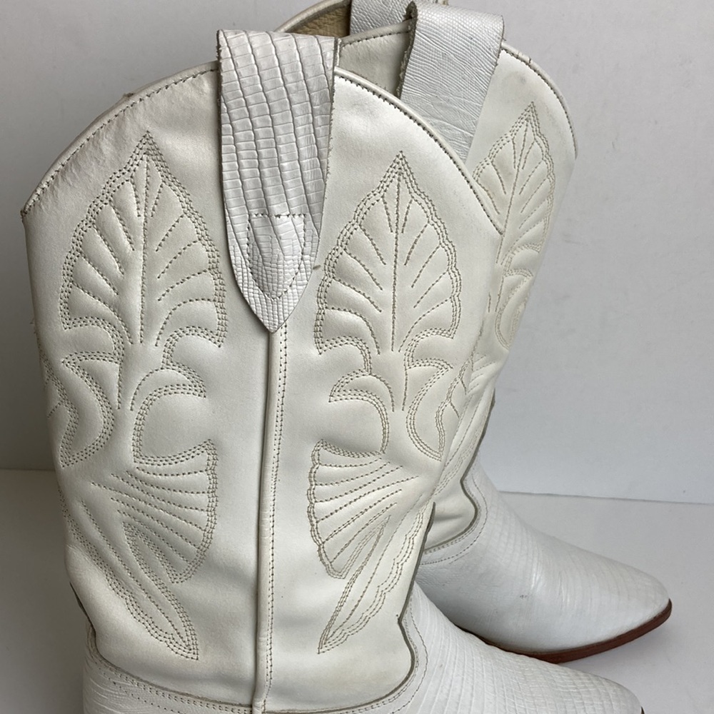 Vintage Brass Plum White Genuine Leather Cowboy Boots 6.5 Rodeo 80’s Rockabilly - Picture 5 of 16
